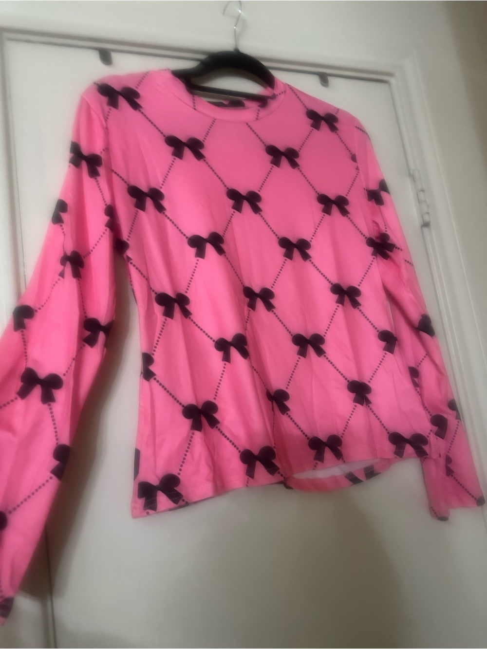 BRAND NEW Pink Bow Print Long Sleeve Top